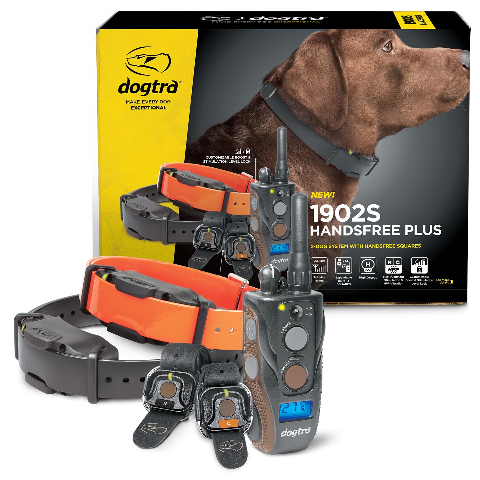 Dogtra - 1902S HANDSFREE Plus Boost and Lock, Remote Dog Training E-Collar, 3/4-Mile Range, Large Dogs